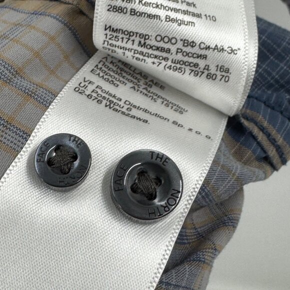 The North Face Blue Plaid Button Down Short Sleeve Shirt Mens XL 100% Nylon Ligh - Picture 8 of 8